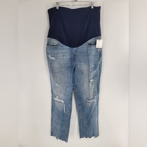 Pinkblush  Distressed Maternity Cropped Full Panel Straight Leg Jeans Size 31